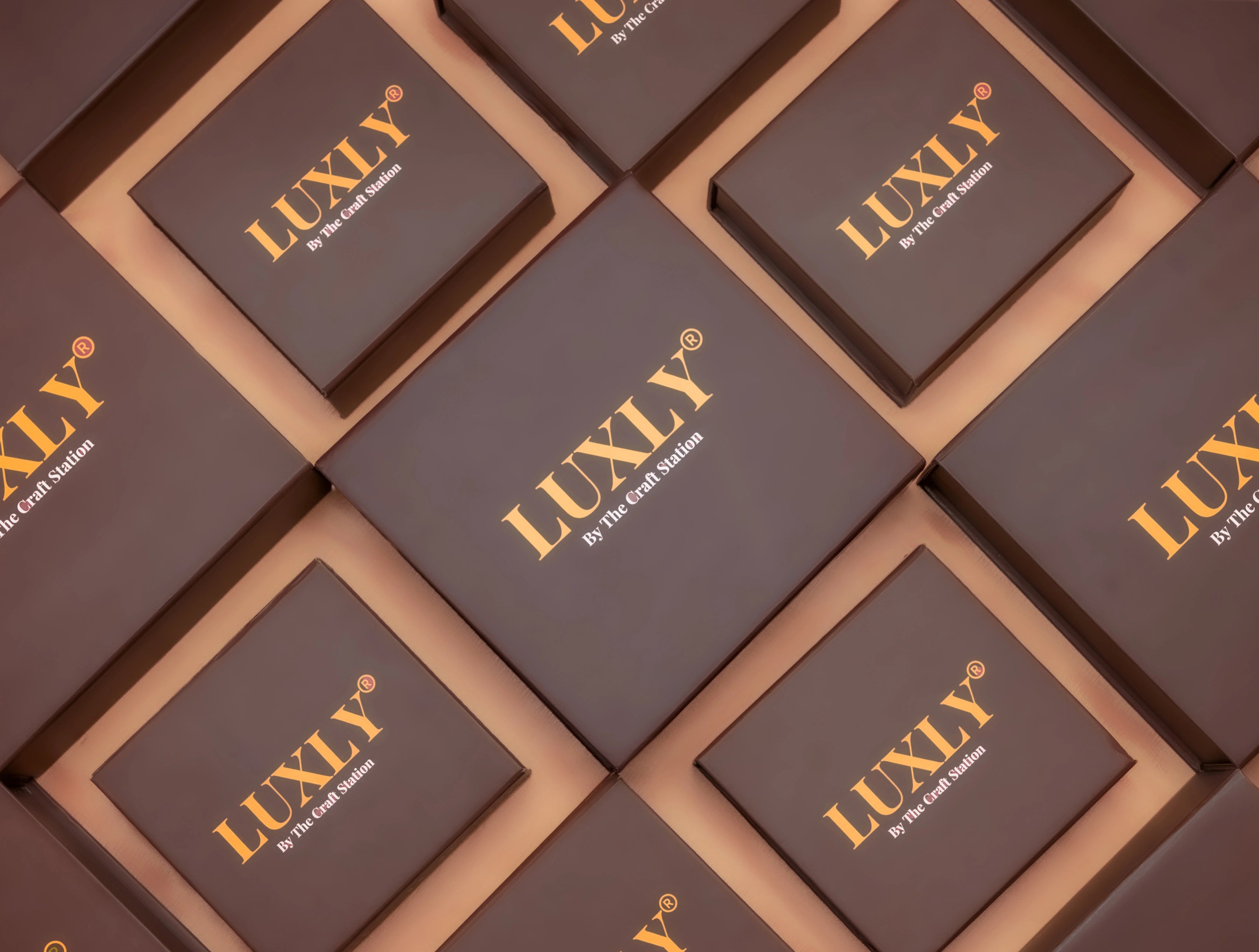 Multiple brown boxes with 'LUXLY'
