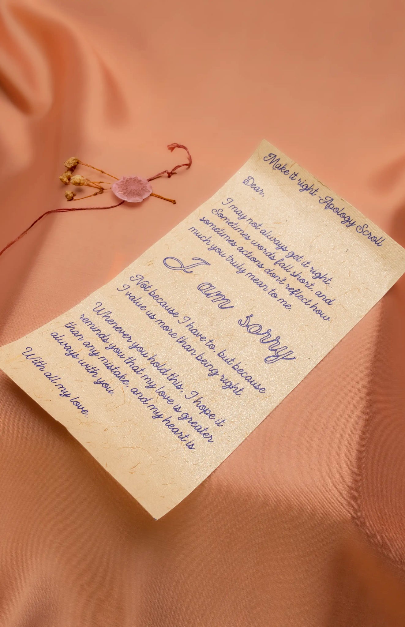 Handwritten letter of apology on textured paper 